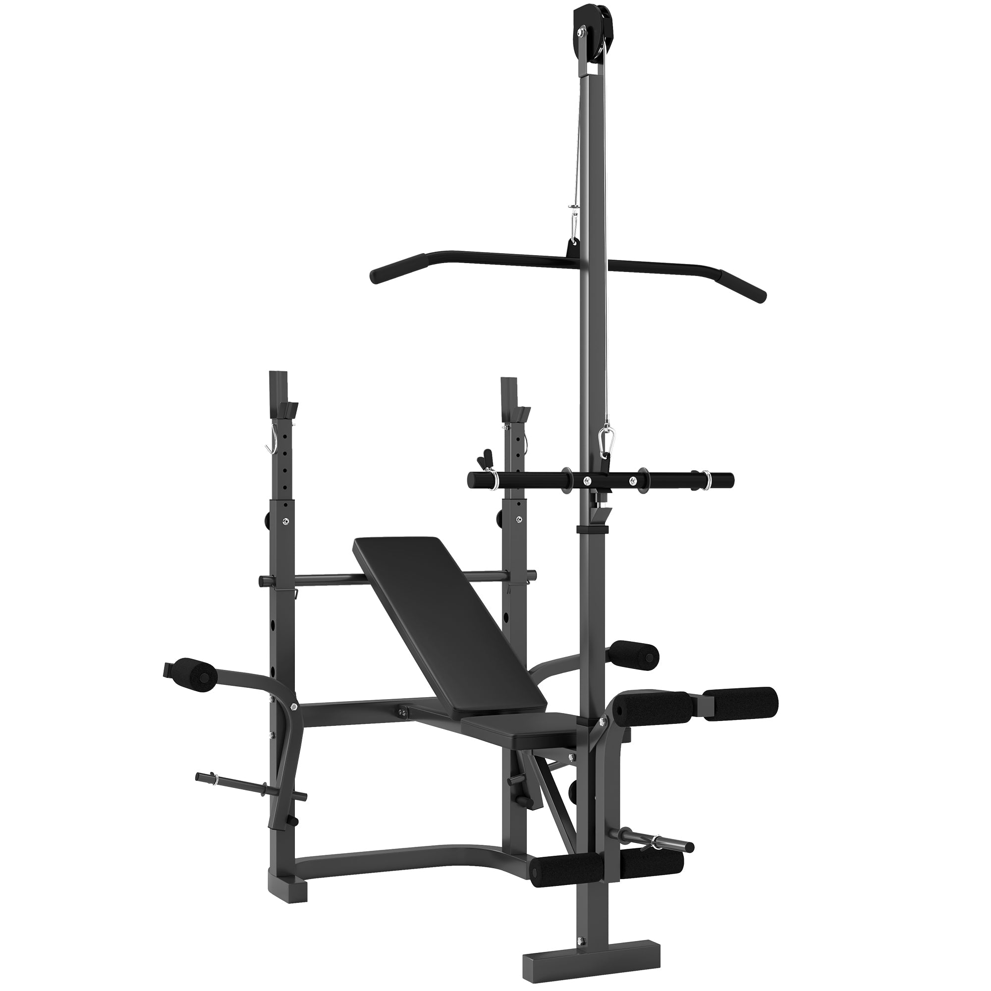 Soozier Adjustable Weight Bench with Bench Press Rack, Preacher Curl Bench, Leg Extension and Lat Pull Down 