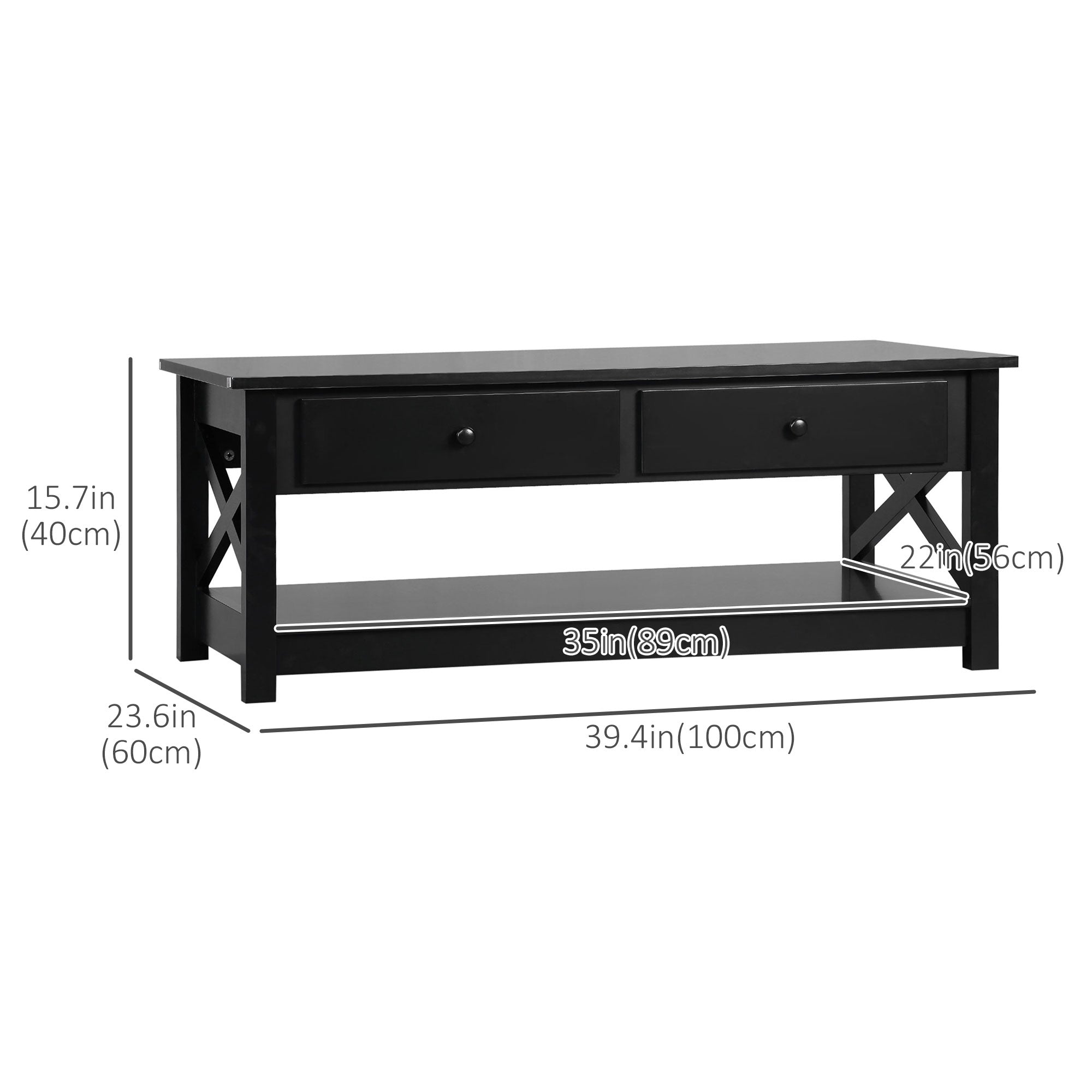 HOMCOM Black Coffee Table with Drawers: Modern Centre Table with Storage Drawers, Open Shelf for Living Room 