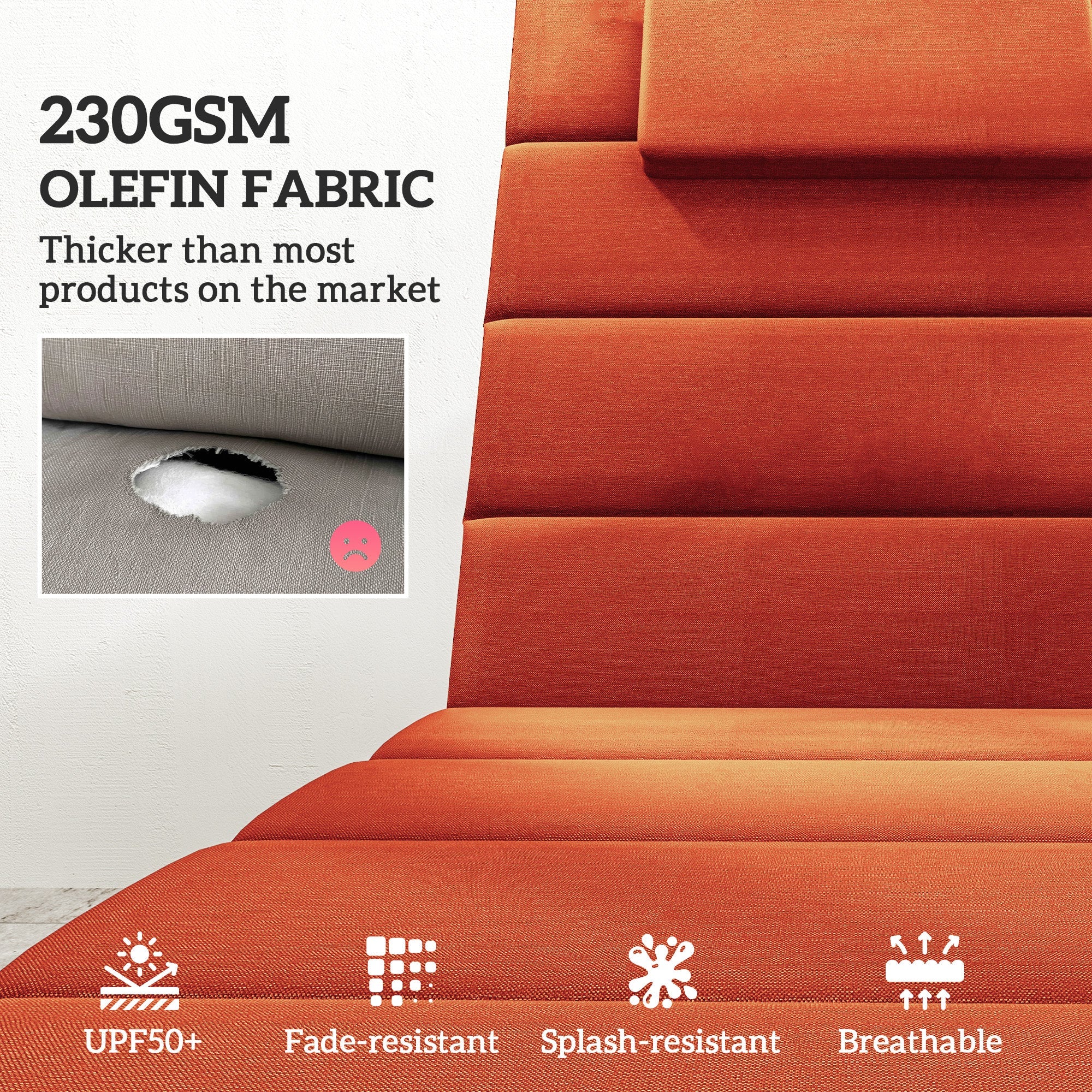 Outsunny 2PCs Patio Chaise Lounge Cushions, Foldable Lounge Chair Cushion, UPF50+ 230gsm Olefin, 80" x 26", Wine Red 