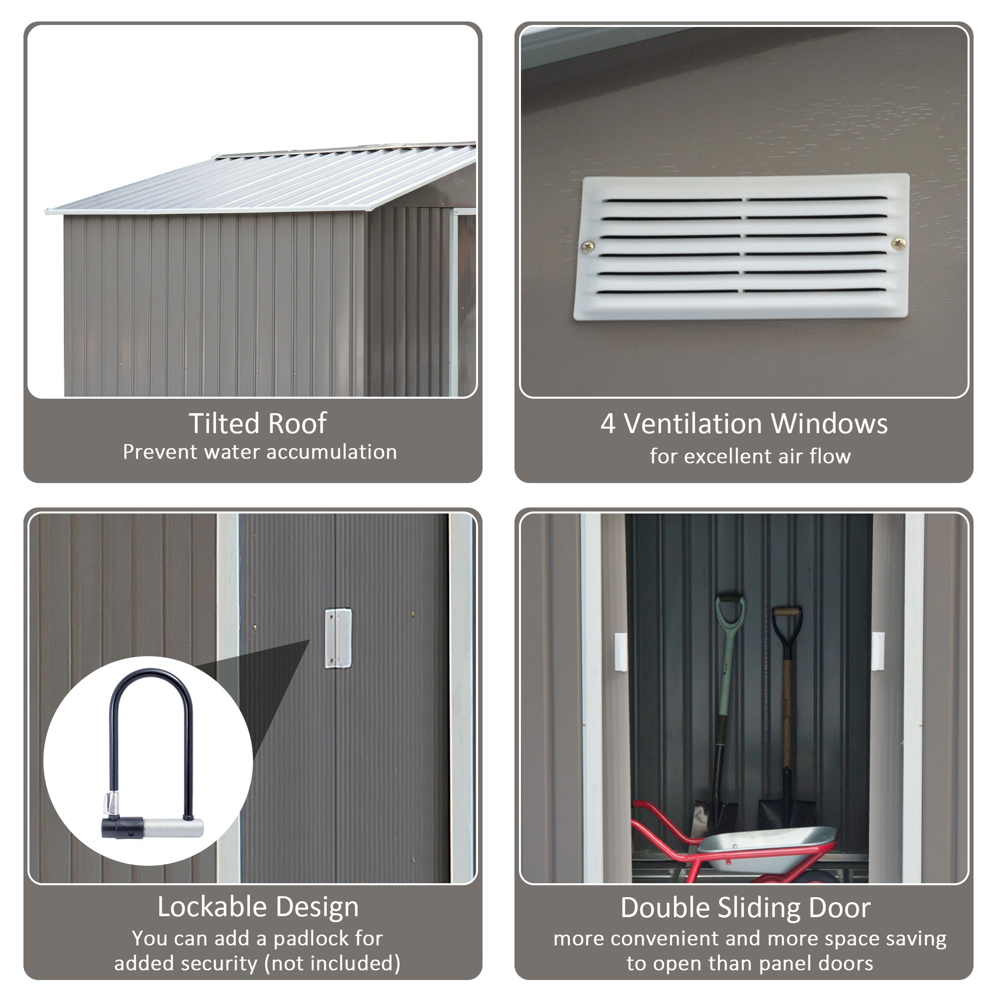 Outsunny 9'x6' Outdoor Garden Storage Home Depot Sheds Metal Floor Foundation Outdoor Patio Yard Tool Shed Backyard House Grey White 