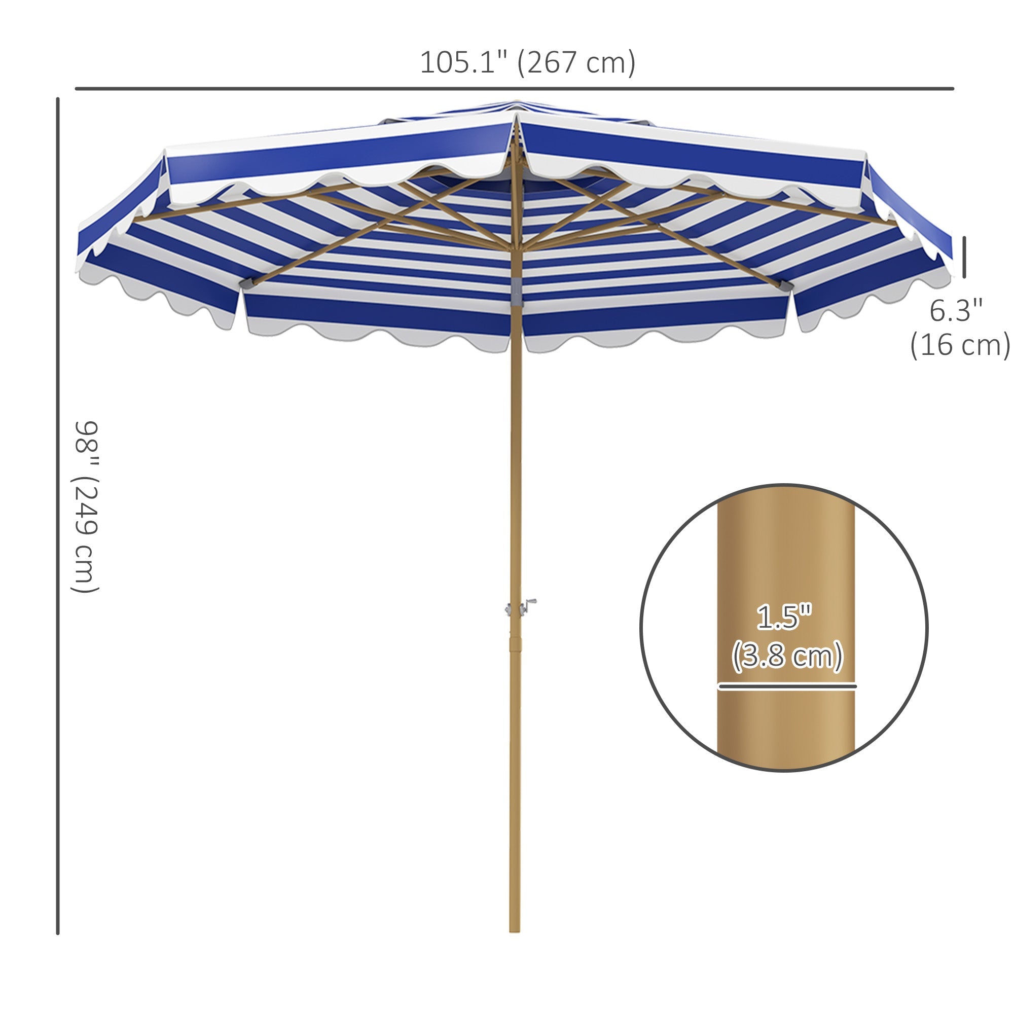 Outsunny 9FT Patio Umbrella with 8 Ribs, Crank, Tilt, UPF 50+, 2-Tier Vent for Garden, Deck, Poolside, Blue 