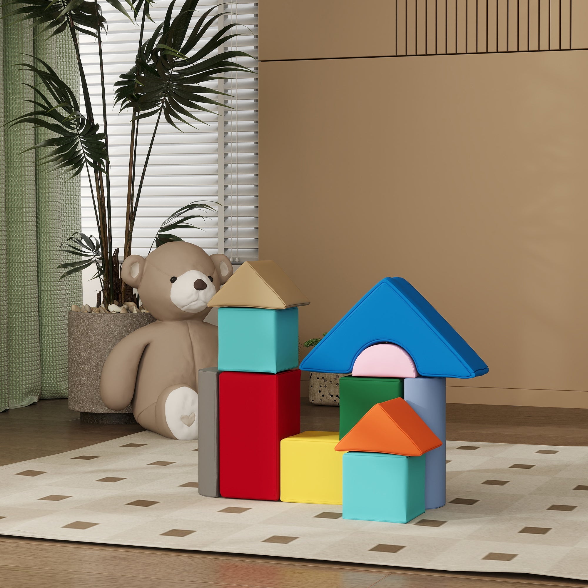 Qaba 11 Piece Soft Play Equipment for Kids 6-72 Months, Dark Colour 