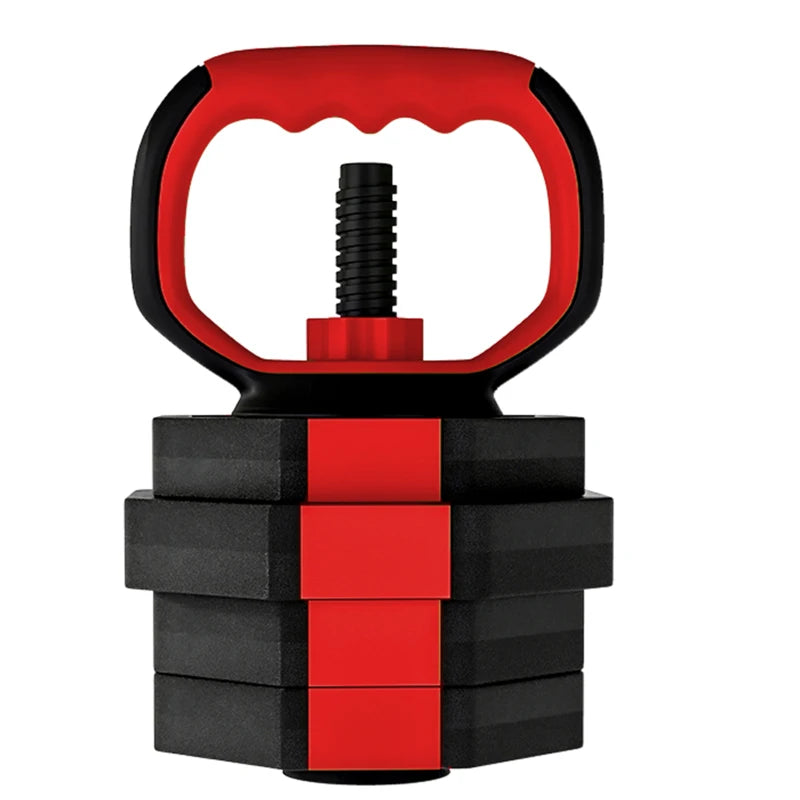 6-in-1 Adjustable Dumbbell Set, 44 lb Free Weights with Kettlebell, Barbell & Push-Up Stand – Red