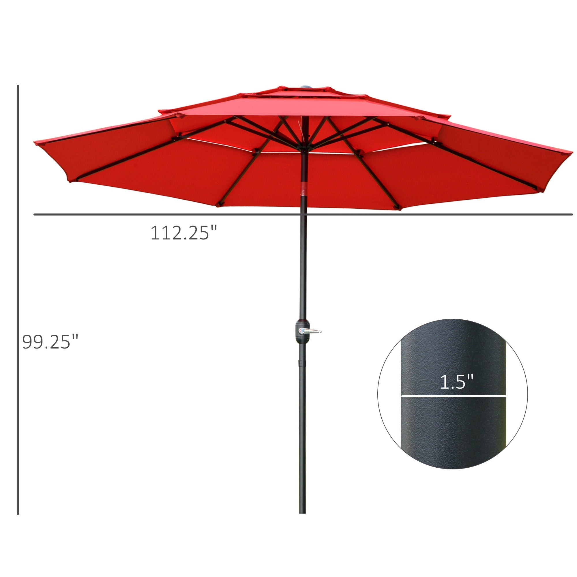 Outsunny 9FT Patio Umbrella 3 Tiers Outdoor Market Umbrella Crank Push Button Tilt for Deck Backyard Lawn Red 
