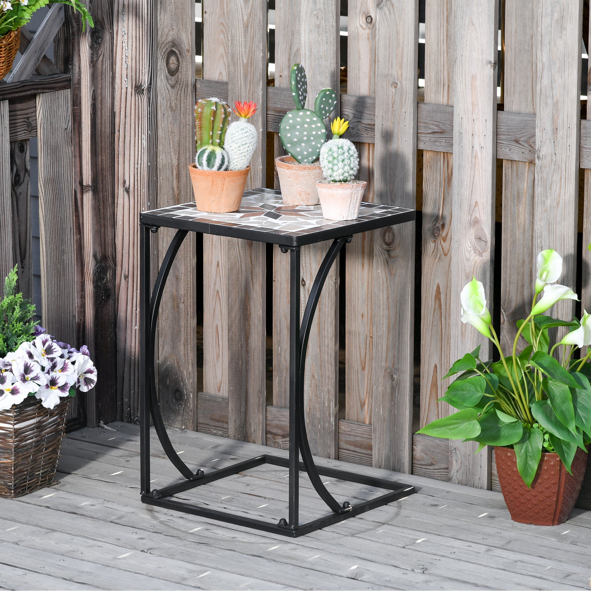 Outsunny Mosaic Side Table - Versatile C-Shape Frame Accent & Coffee Table for Indoor & Outdoor Use, Ideal for Garden & Pool 