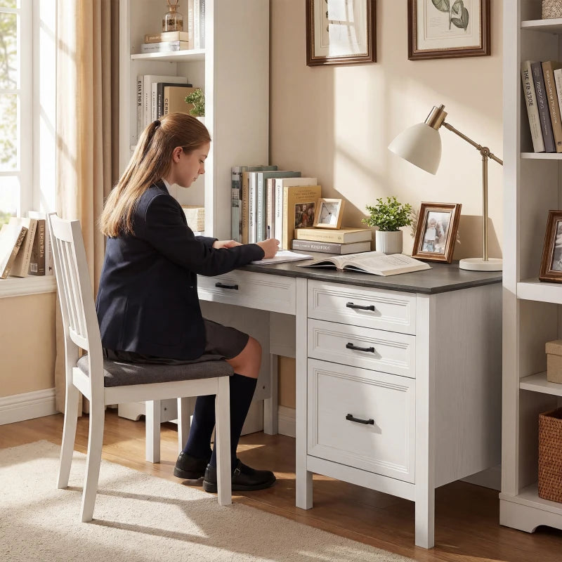 54" Farmhouse Executive Desk, Computer Desk with Drawers, Adjustable Hanging Rails for for A4/Letter Size Files, White