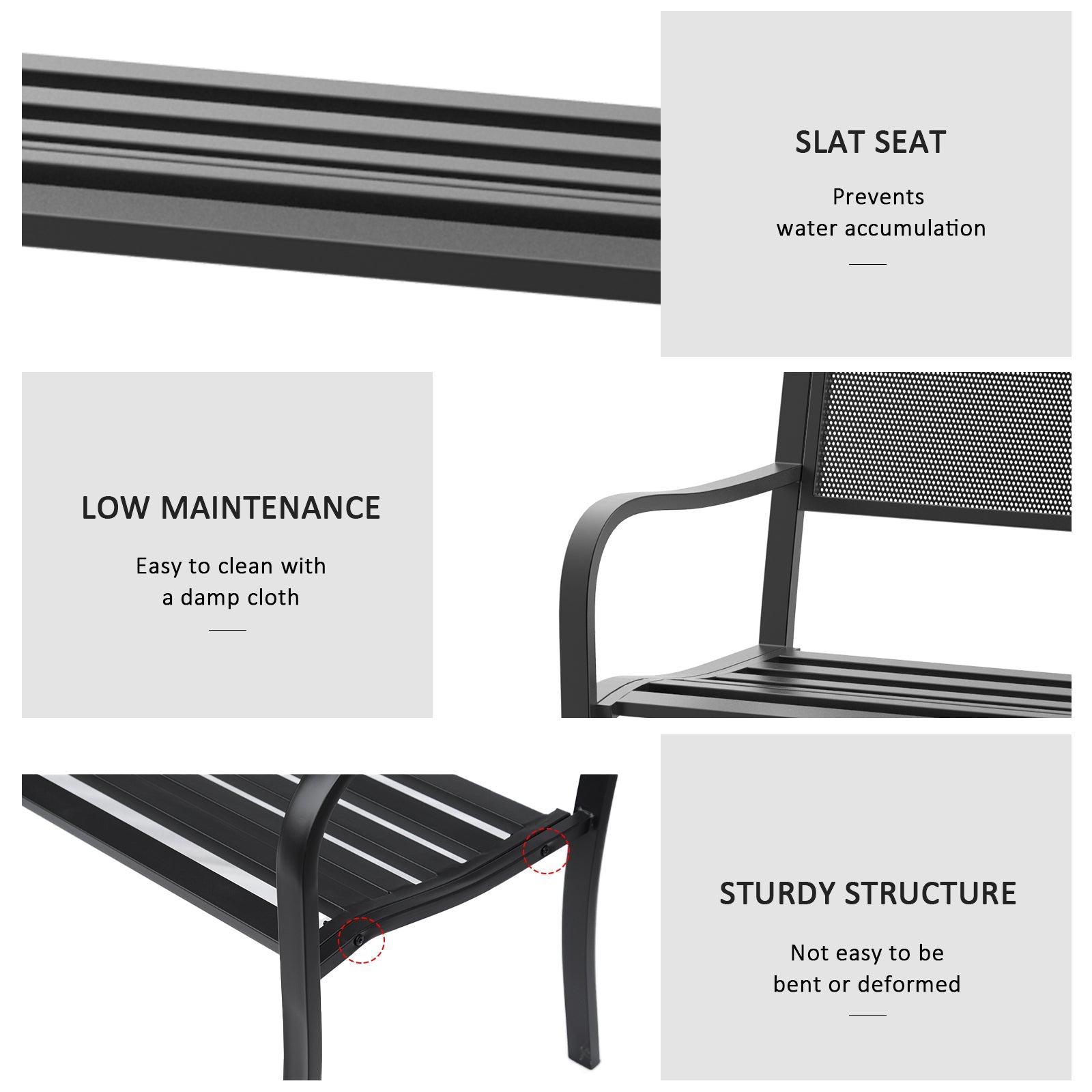 Outsunny 50" Steel Garden Bench Outdoor Patio 2-Person Park Seat Loveseat Black 
