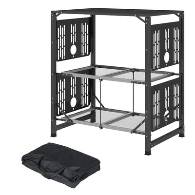 Outsunny Aluminum Folding Camping Kitchen Cook Station Carrying Bag 4 Side Tables 2 Shelves BBQ RV Picnic Black 