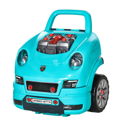 Qaba Kids Mechanic Truck Engine Repair Toy Set Car Service Teal Playset with Tools for Pretend Play 
