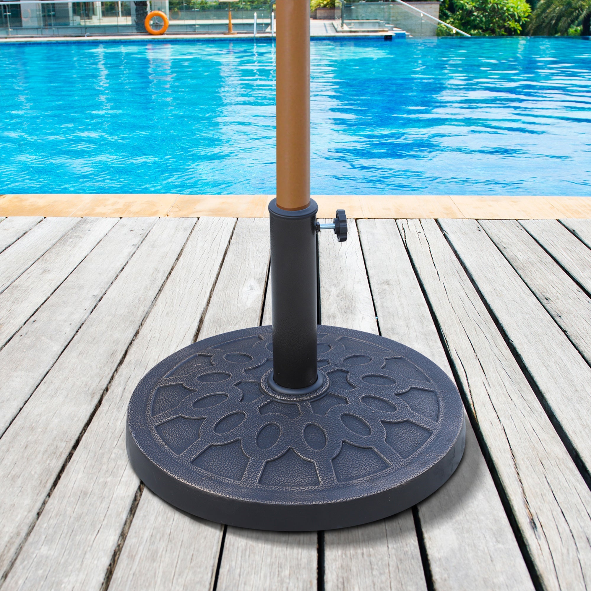 Outsunny Patio Umbrella Stand Round Resin Base Market Garden Parasol Holder Bronze 
