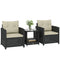 Outdoor Bistro Set, 3 Piece Wicker Patio Furniture Set with 2-Tier Glass Top Table, Cushions for Porch, Balcony, Beige