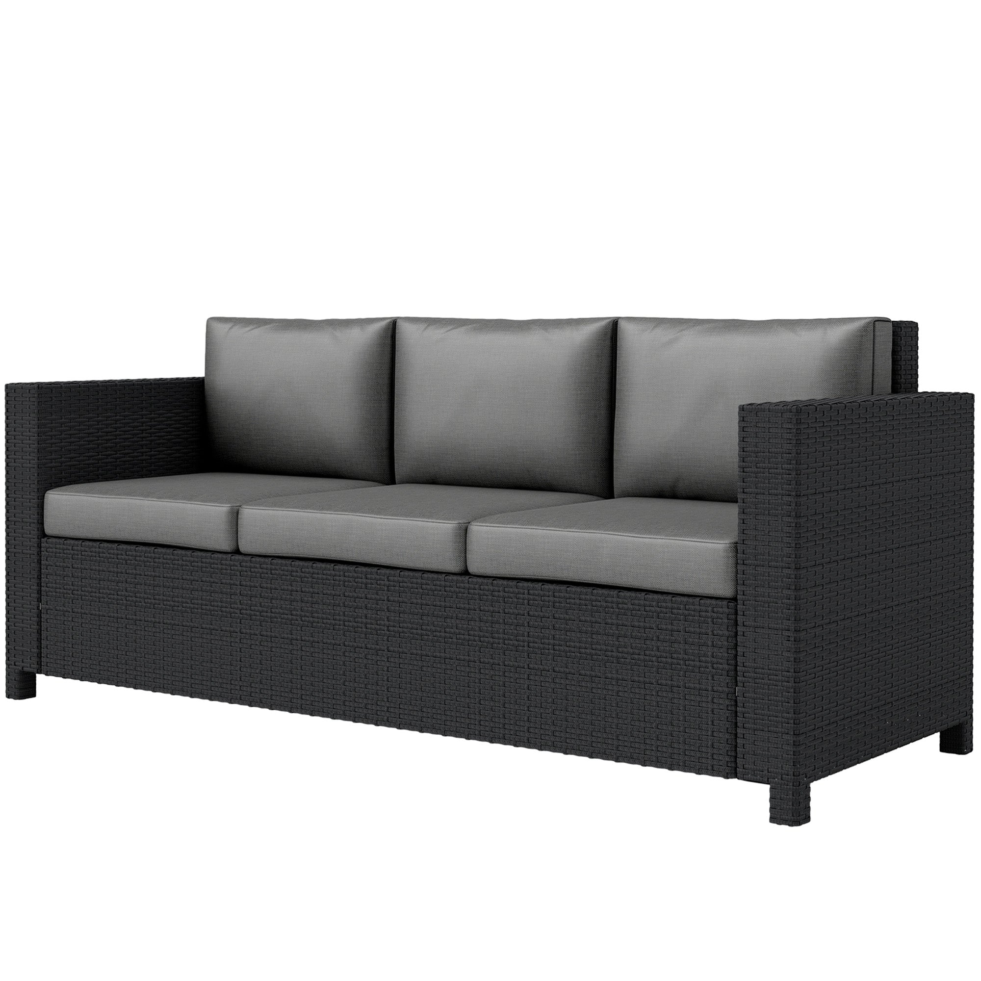 Outsunny Deluxe 3 Seat Rattan Wicker Sofa Garden Outdoor Patio Furniture with Cushion, Grey 