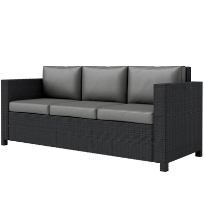 Outsunny Deluxe 3 Seat Rattan Wicker Sofa Garden Outdoor Patio Furniture with Cushion, Grey 