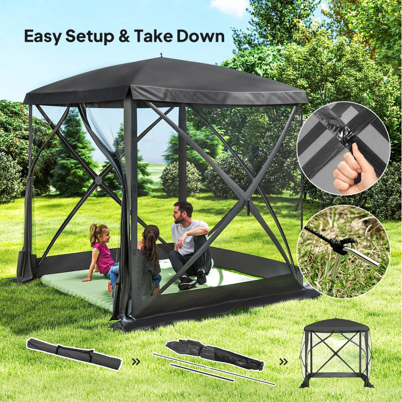 Pop-Up Tent, Foldable Screen Tent with Carry Bag, Zippered Door and Ground Stakes, Fits 3-4 People, Black