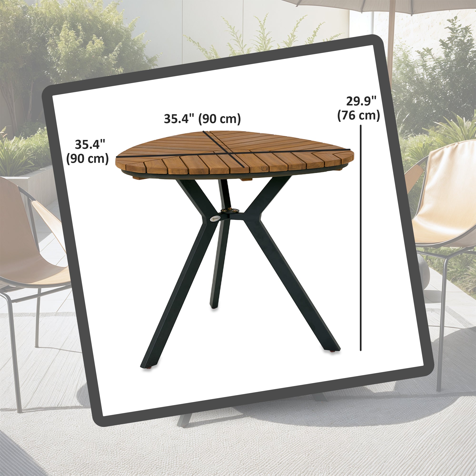 Outsunny Outdoor Dining Table with Slatted Acacia Wood Leaf Tabletop, Patio Table with Steel Legs for Garden, Backyard, Teak 