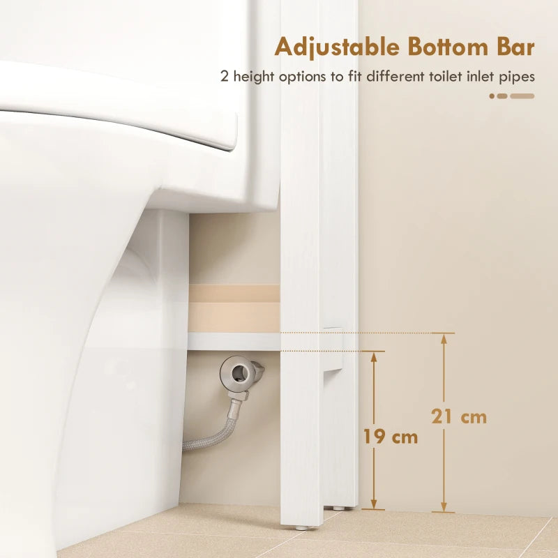 Over The Toilet Storage, Bathroom Cabinet Over Toilet with Open Shelf and Adjustable Bottom Bar, White