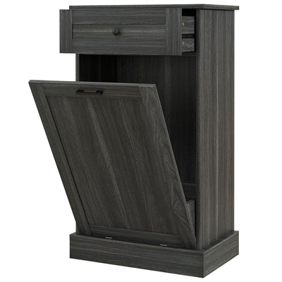 HOMCOM Kitchen Tilt Out Trash Bin Cabinet, Free Standing Recycling Cabinet, Trash Can Holder with Drawer, Charcoal Grey 