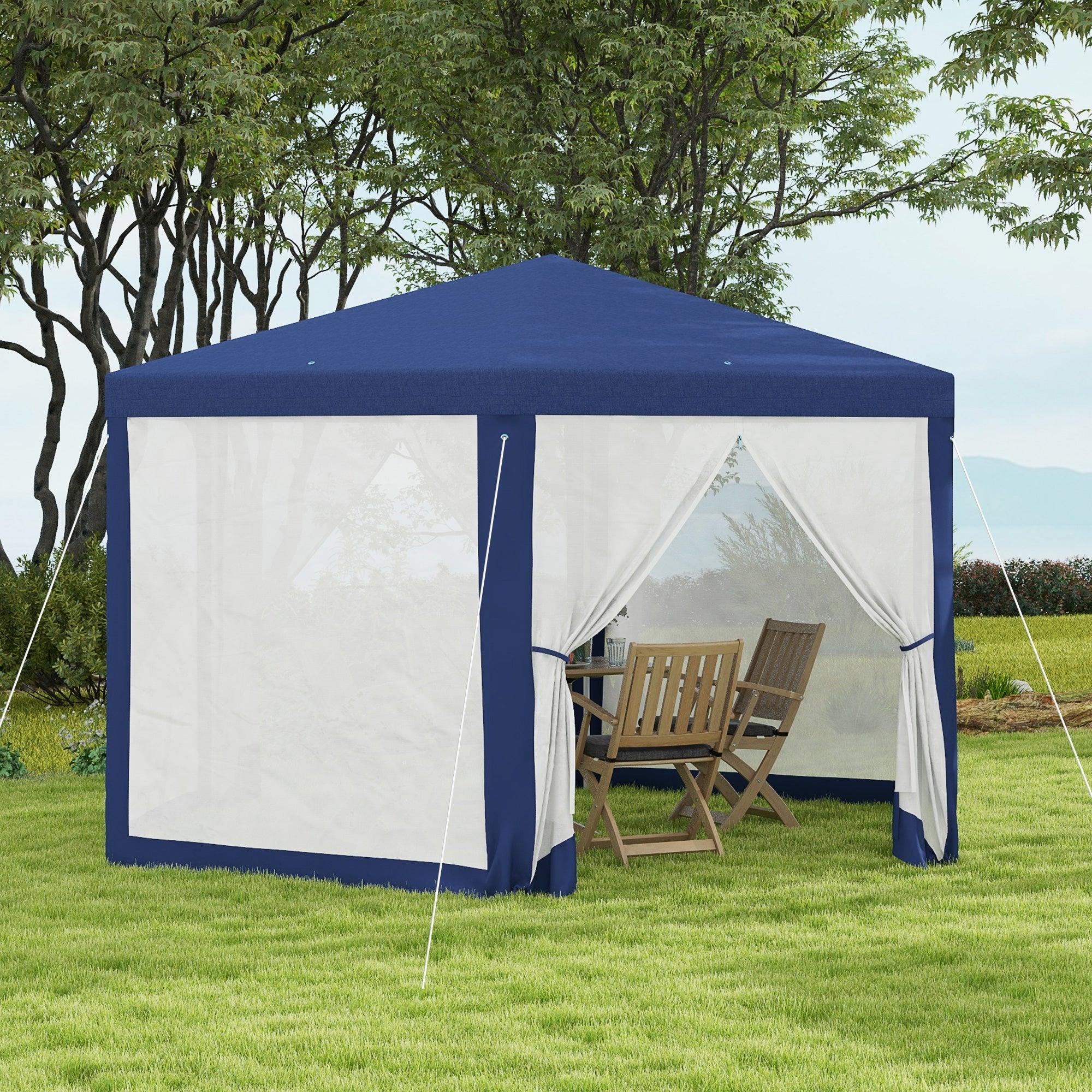 Outsunny Hexagon Party Tent, Patio Gazebo with Netting Mesh, Blue 