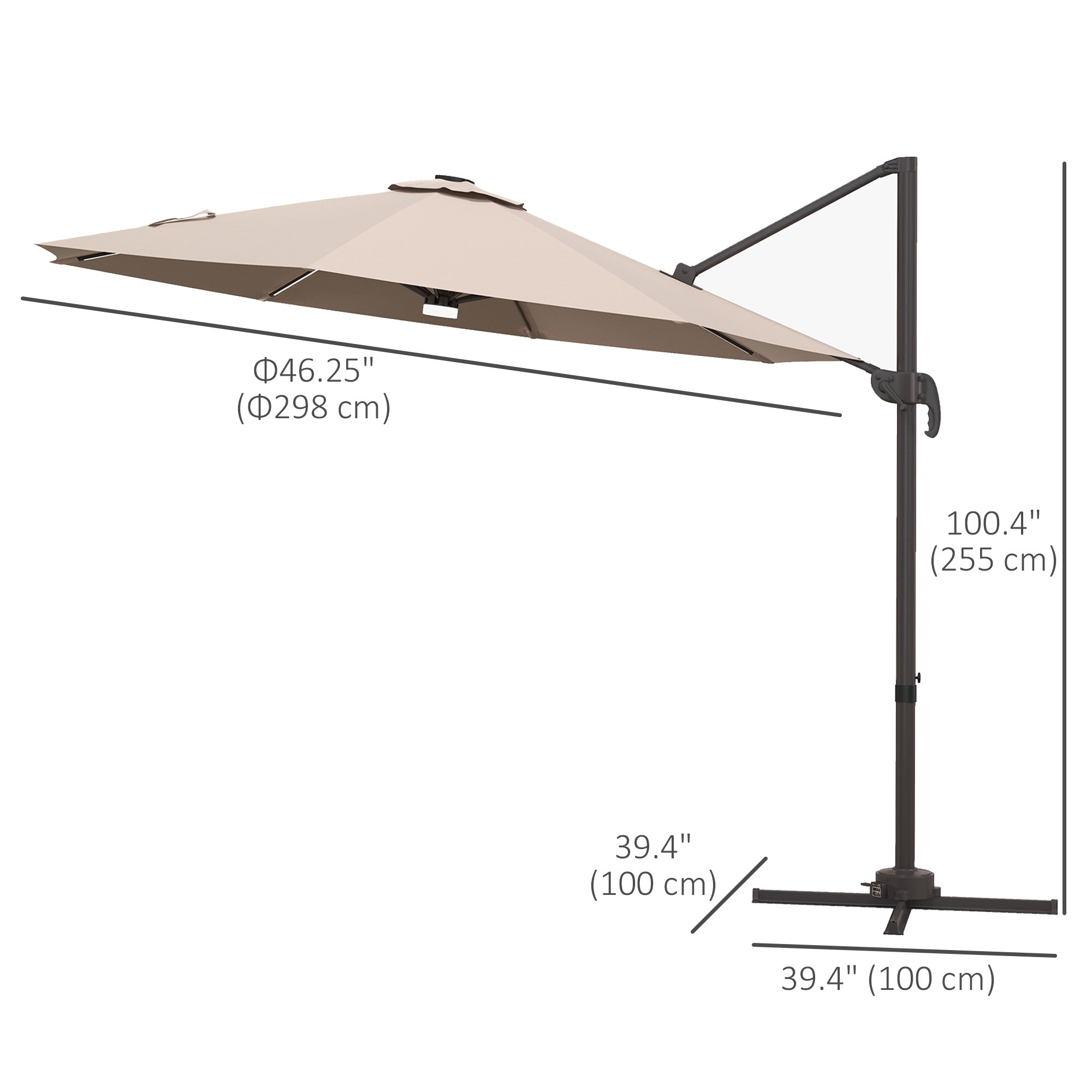 Outsunny 10ft Offset LED Patio Umbrella: Cantilever Parasol with 360° Rotation, Cross Base for Outdoor Deck & Beach, Khaki 