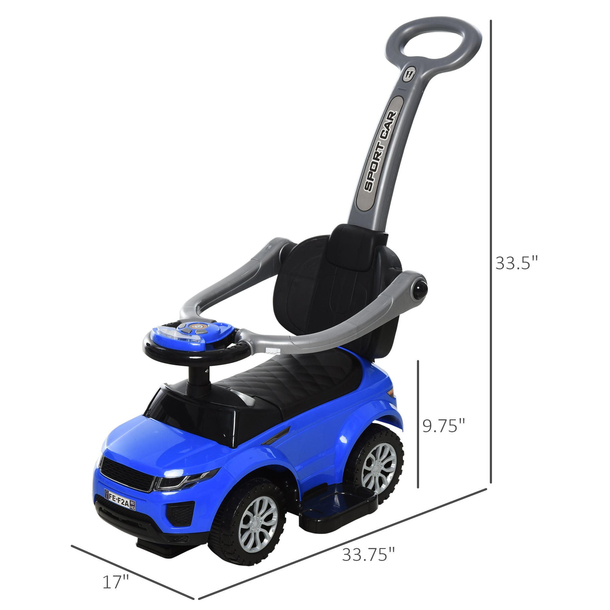 Aosom 3 In 1 Kid Ride on Push Car Stroller Sliding Walking Car with Horn Music Light for 1-3 Years Old Blue 