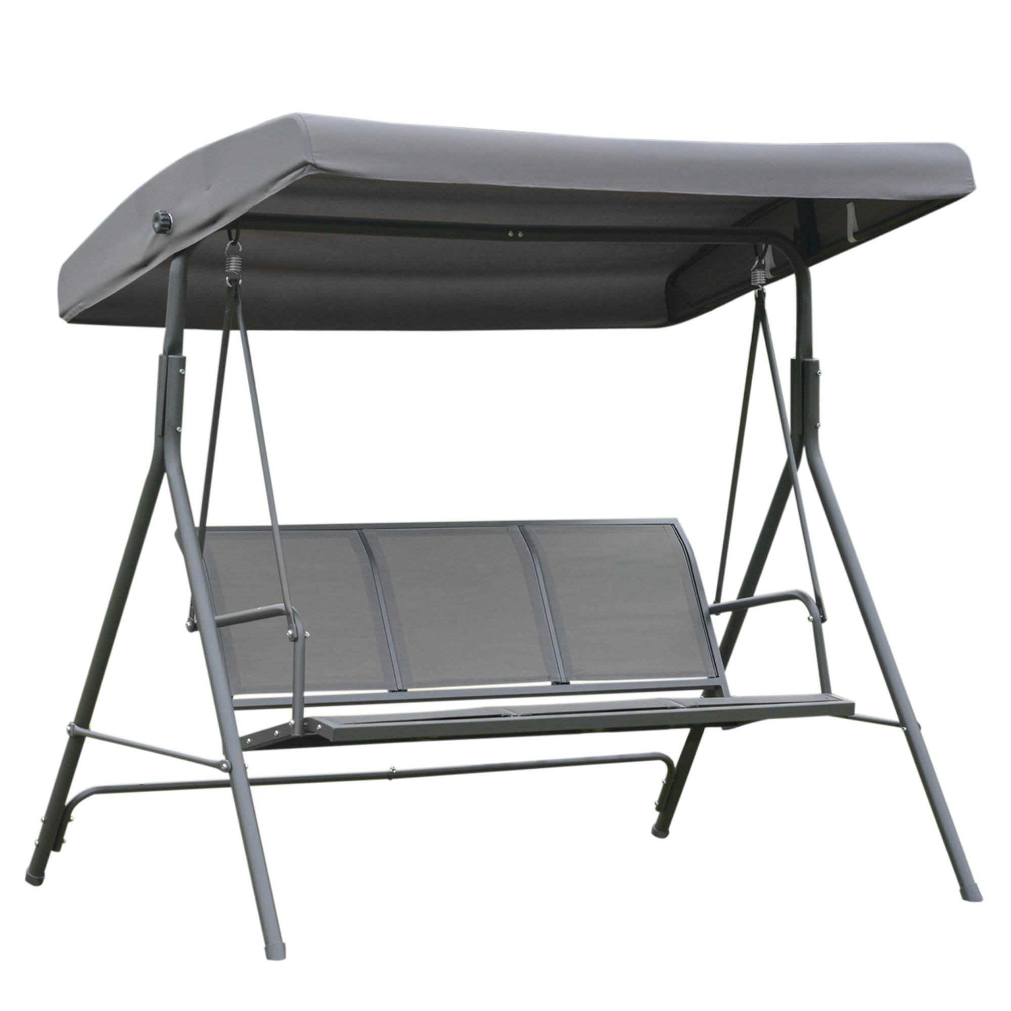 Outsunny 3-Seater Porch Swing Chair Garden Hammock A-Frame Outdoor Sling Seat with Adjustable Canopy Cover 