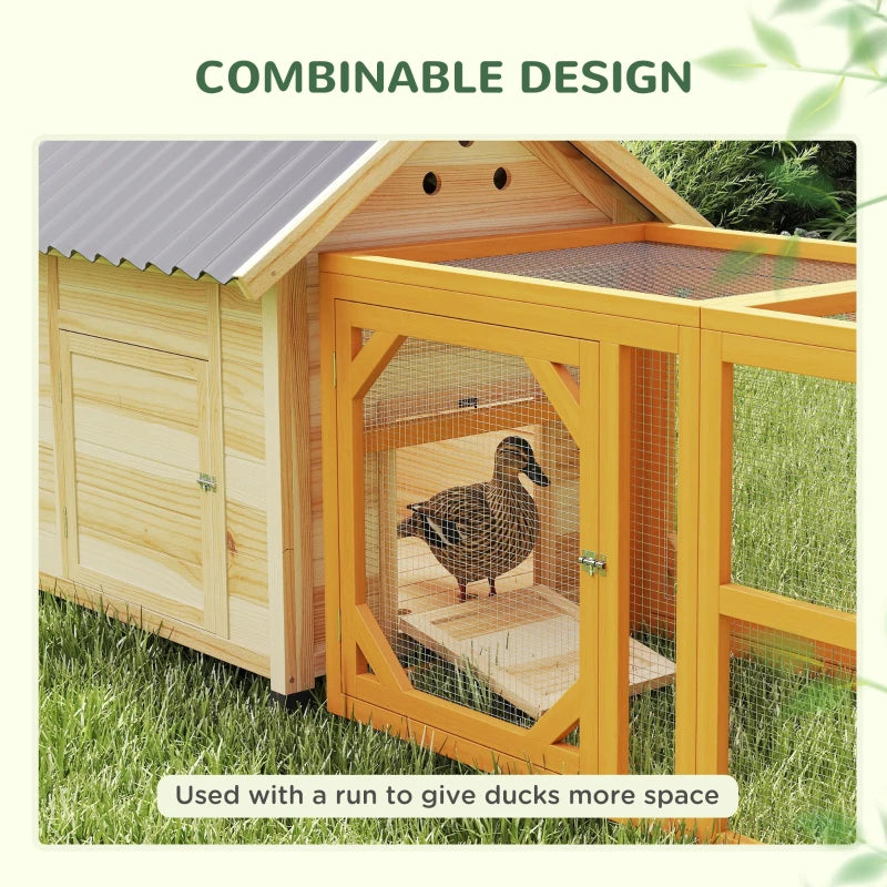Duck Coop, Wooden Duck House with Openable Roof & Double Doors, Natural Wood