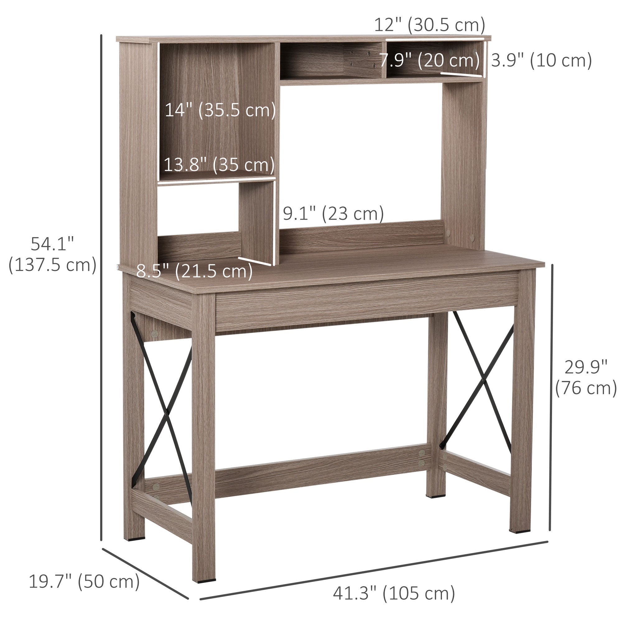 HOMCOM Study Desk: Bookshelves Storage, Writing Work, Bedroom Home Office Workstation, Brown 