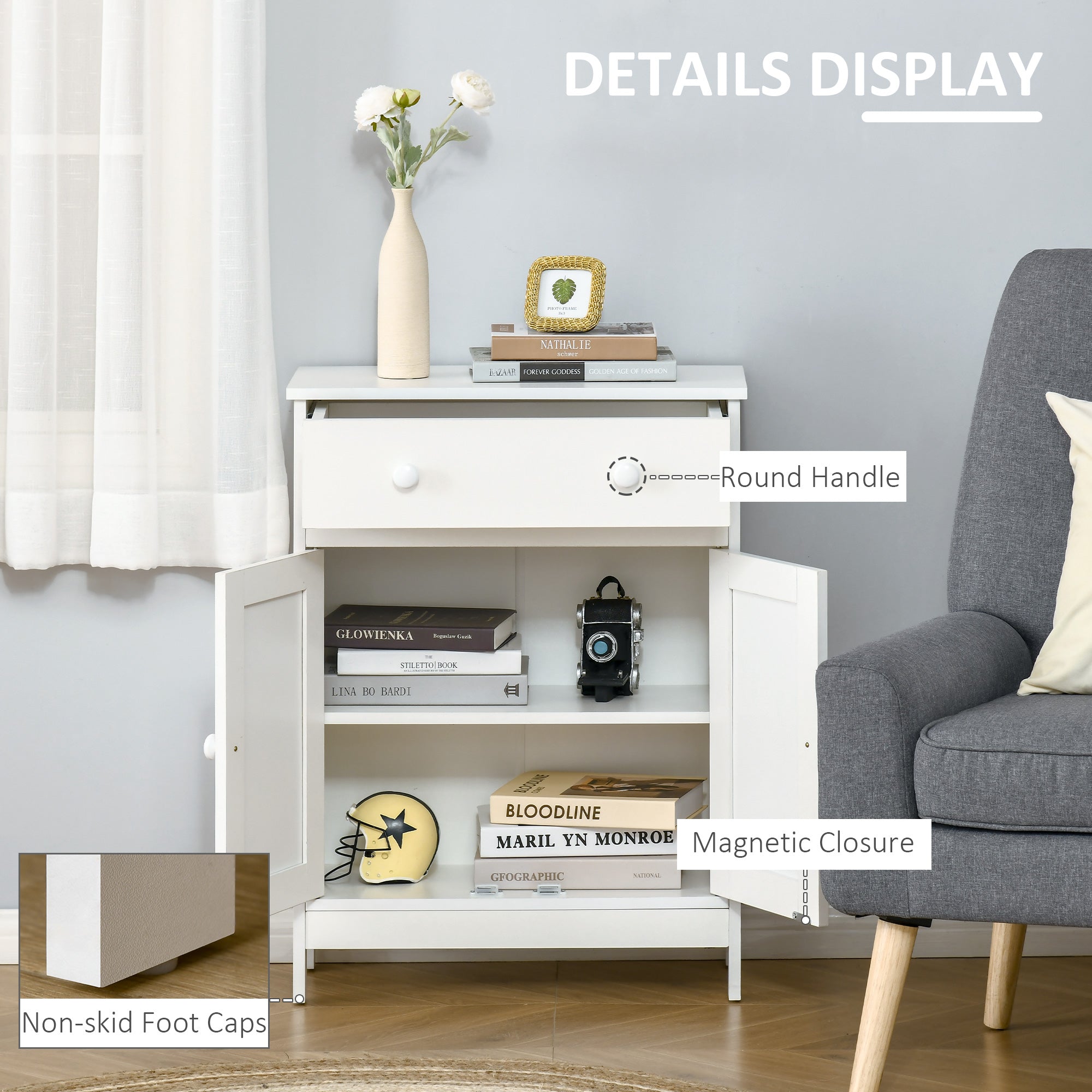 HOMCOM Freestanding Bathroom Cabinet White Accent Sideboard with Drawer Adjustable Shelf Storage 