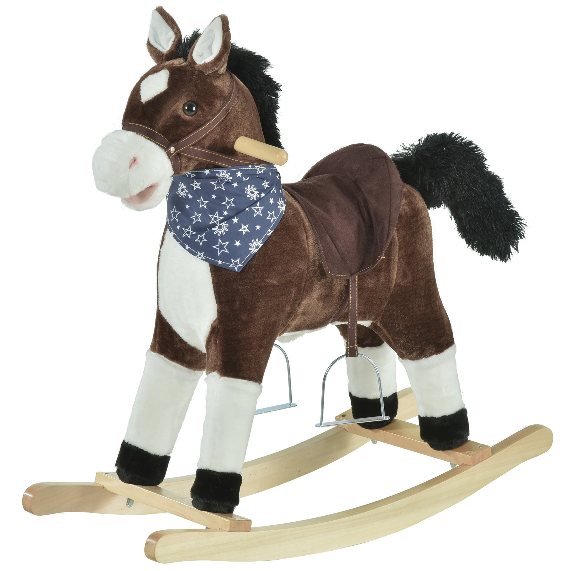 Qaba Kids Plush Ride-On Rocking Horse Toy Cowboy Rocker with Fun Realistic Sounds for Child 3-6 Years Old, Brown 