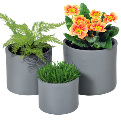 Outsunny Set of 3 Outdoor Planter Set, 13/11.5/9 in, Flower Pots with Drainage Holes, Outdoor Plant Pots for Patio, Yard, Garden 