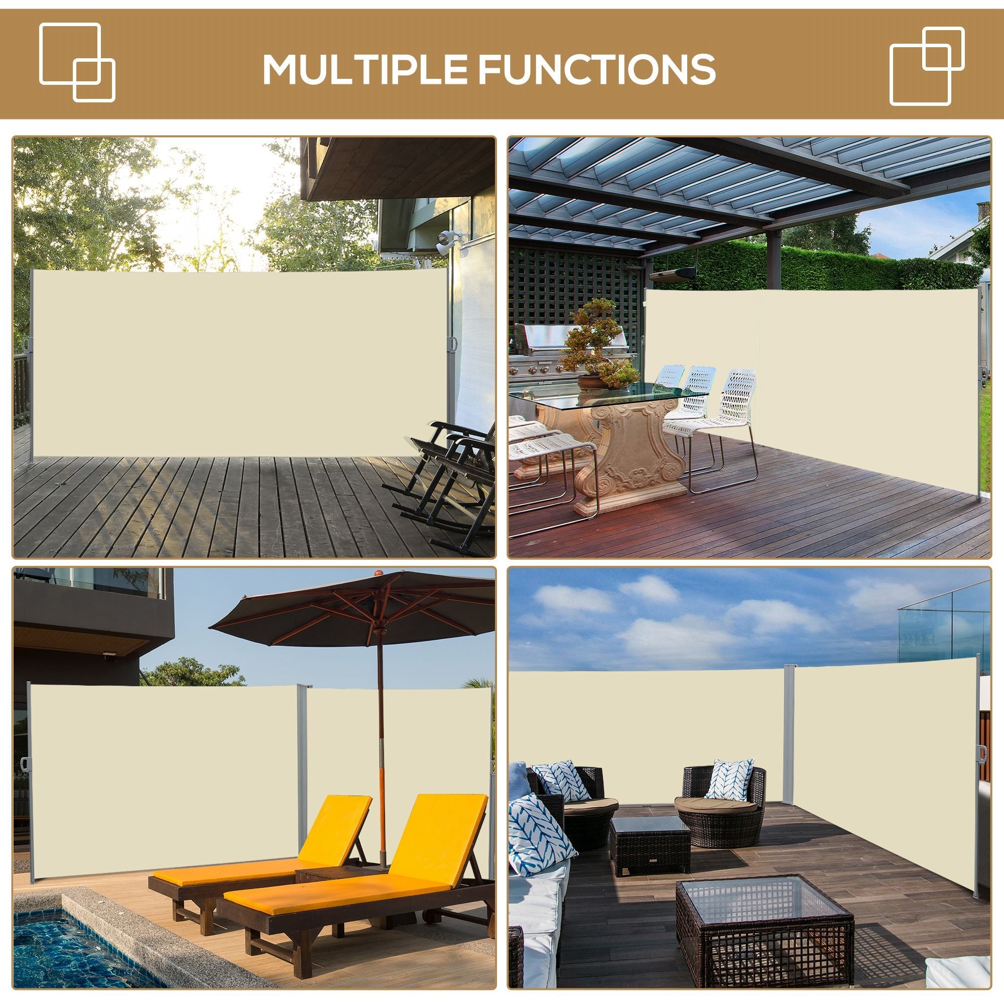 Outsunny Retractable Side Awning 118" x 79" UV Wind Resistant Outdoor Privacy Screen Folding Patio Cream White 