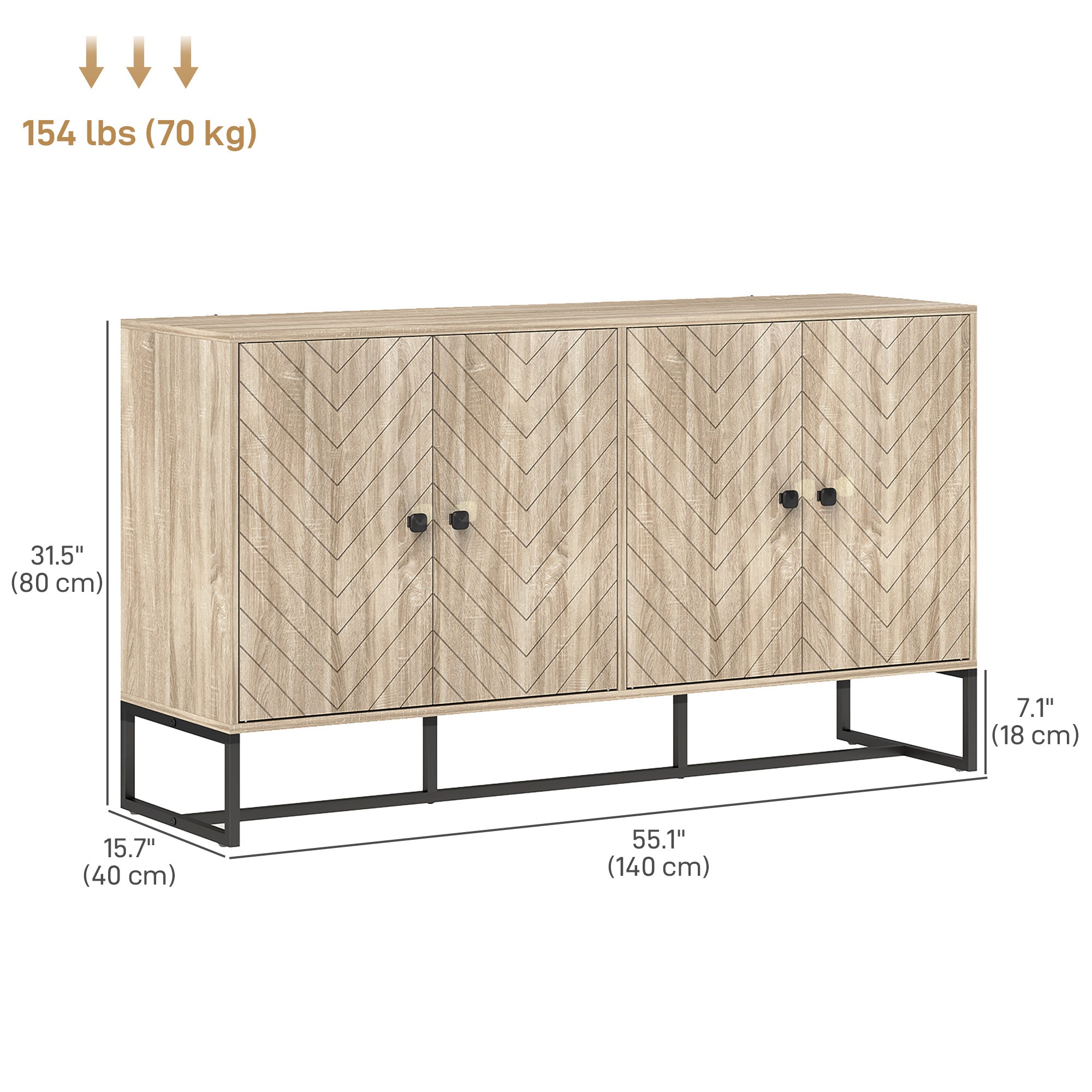 HOMCOM Sideboard Buffet Cabinet with 2 Adjustable Shelves and Steel Base, TV Stand, Coffee Bar Cabinet for Living Room, Oak 
