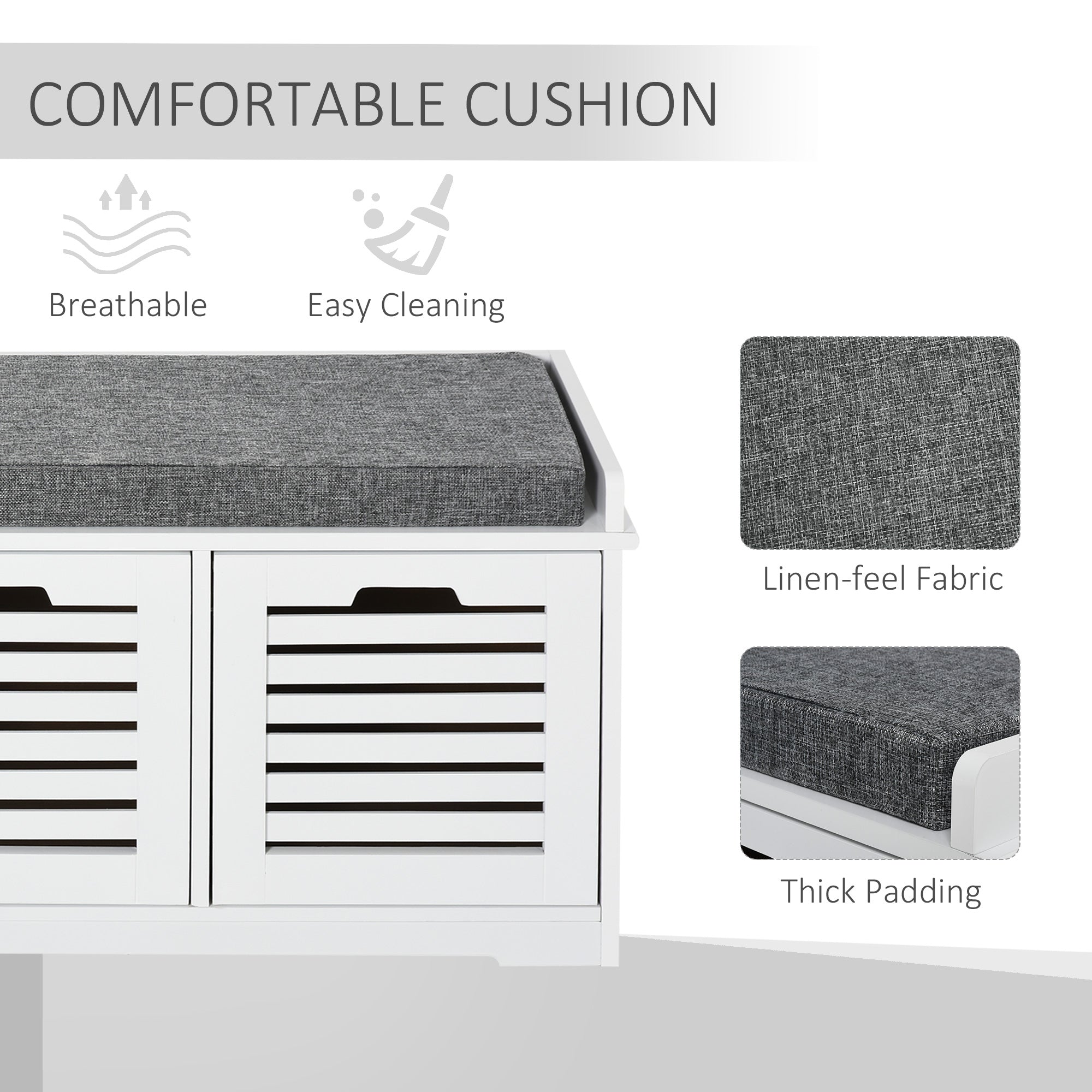HOMCOM Upholstered Shoe Haven: Storage Bench with Padded Cushion, 3 Drawers, Ample Space for Living Room 