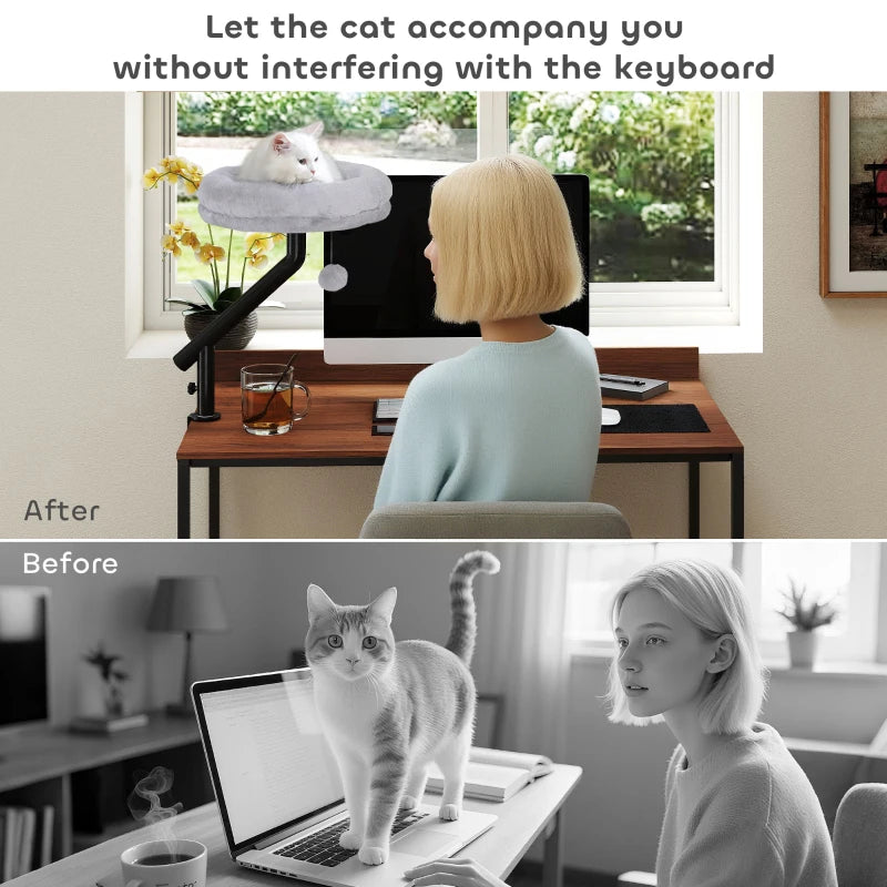 Cat Desk Bed 360° Rotatable Adjustable Height for Home Office Work Window
