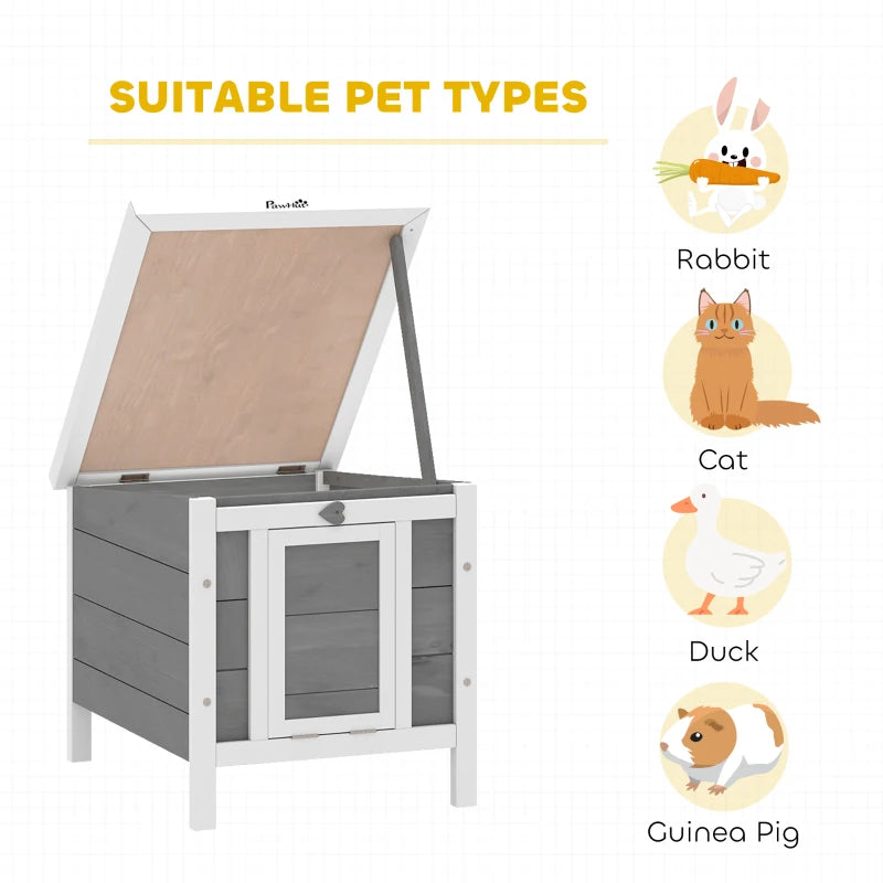 Wooden Rabbit Hutch Bunny Cage Outdoor Cat House Guinea Pig Cage Duck Shelter, Indoor Outdoor Use, 20"x16.5"x17", Grey