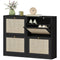 HOMCOM Narrow Shoe Storage Cabinet, Rattan Shoe Cabinet with 4 Flip Drawers and Adjustable Shelves for 20 Pairs, Black