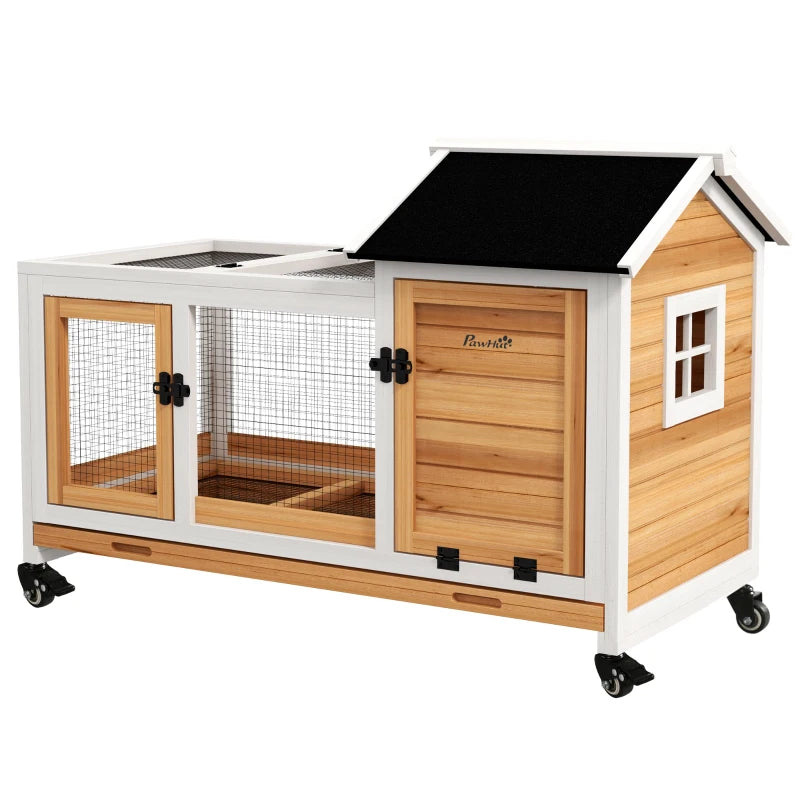 Rabbit Cage with Wheels, Ramp, Run, Tray for Indoor Outdoor, Suitable for Rabbit, Guinea Pig, Yellow