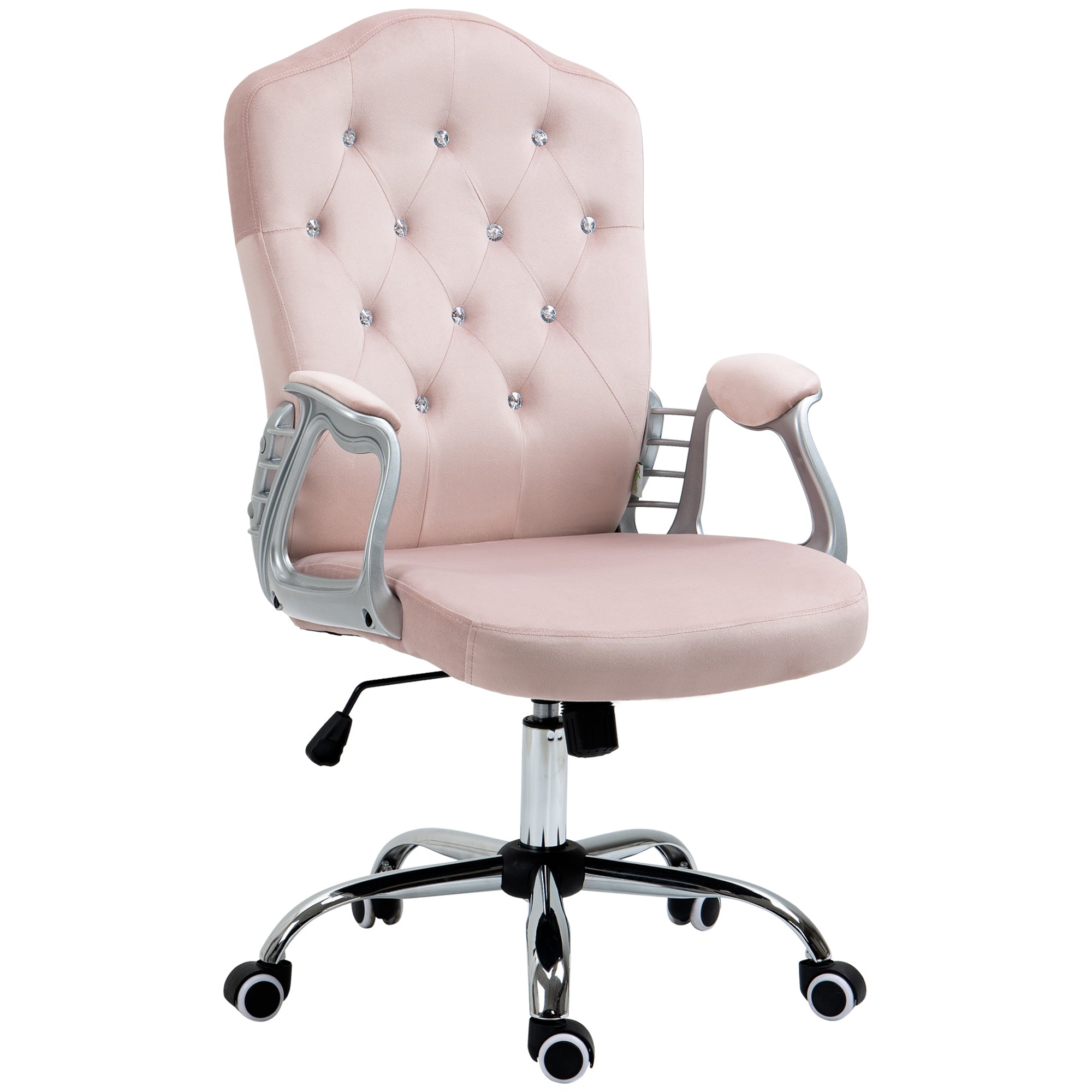 Vinsetto Chic Velvet Home Office Chair: Pink Button Tufted, Swivel Desk Chair, Adjustable Height, Tilt Function 