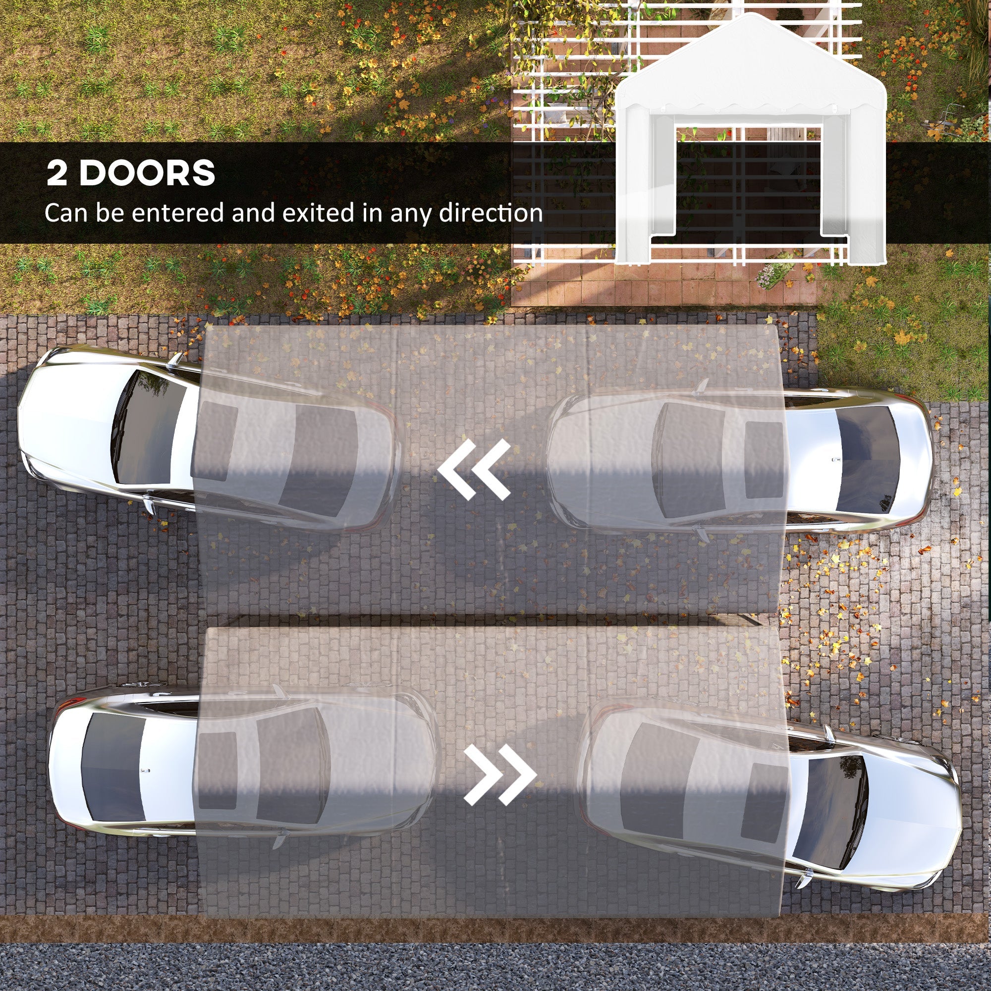 Outsunny 10 x 20ft Portable Garage Heavy Duty Carport with 2 Roll-up Doors and Removable Sidewalls for Car, Truck, Boat, White 
