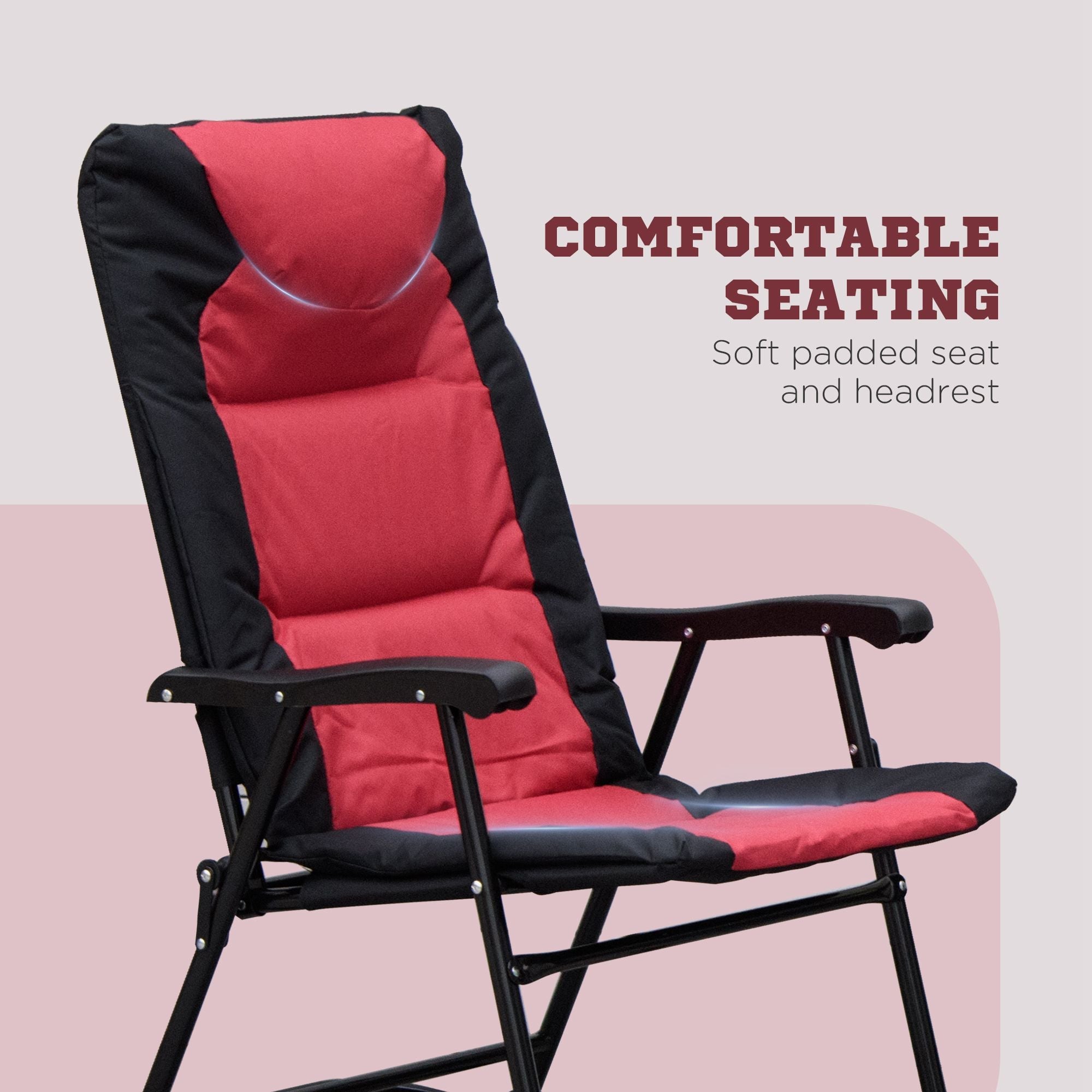 Outsunny 3pc Outdoor Folding Rocking Chair and Table Set Camping Yard Lounger Seat Patio Bistro Set w/ Padded Seat Red 
