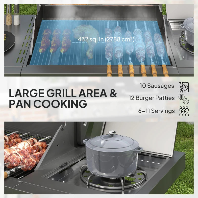 🔥 4+1 Burner Liquid Propane Gas Grill – Outdoor BBQ with Side Burner (Silver)