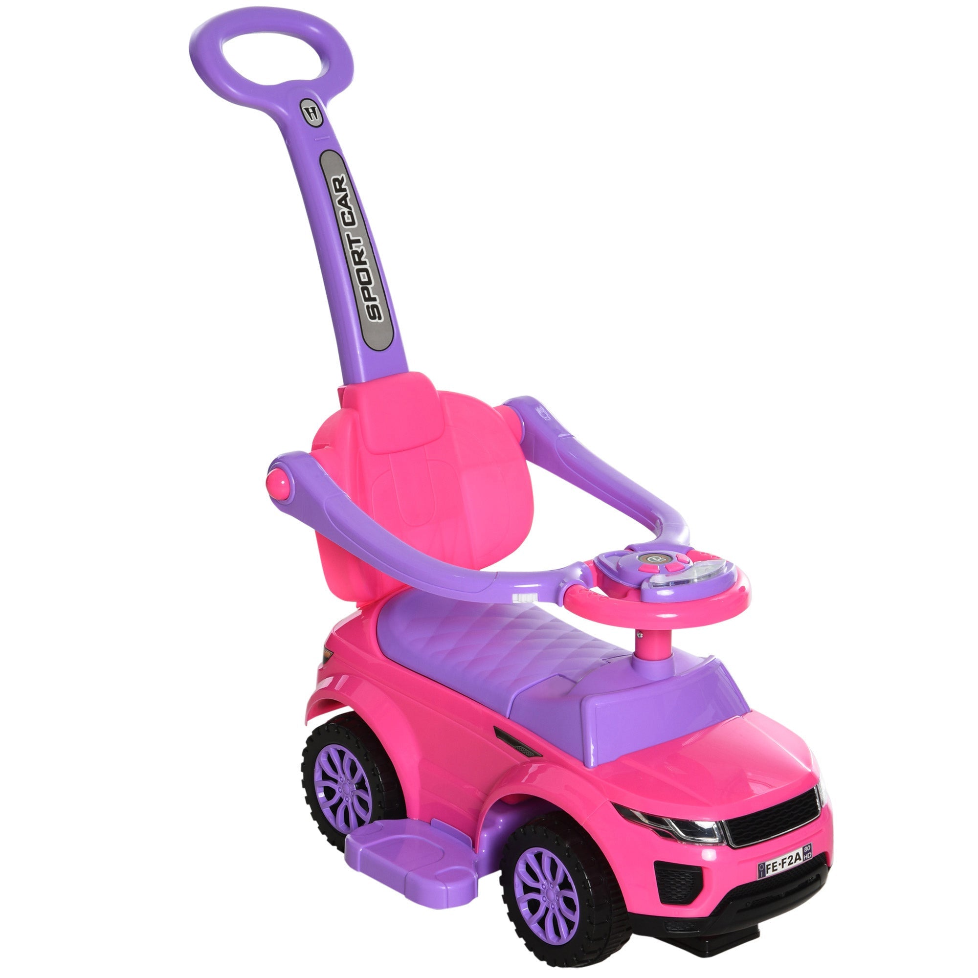 Aosom 3 In 1 Kid Ride on Push Car Stroller Sliding Walking Car with Horn Music Light Function Secure Bar for 1-3 Years Old Pink 