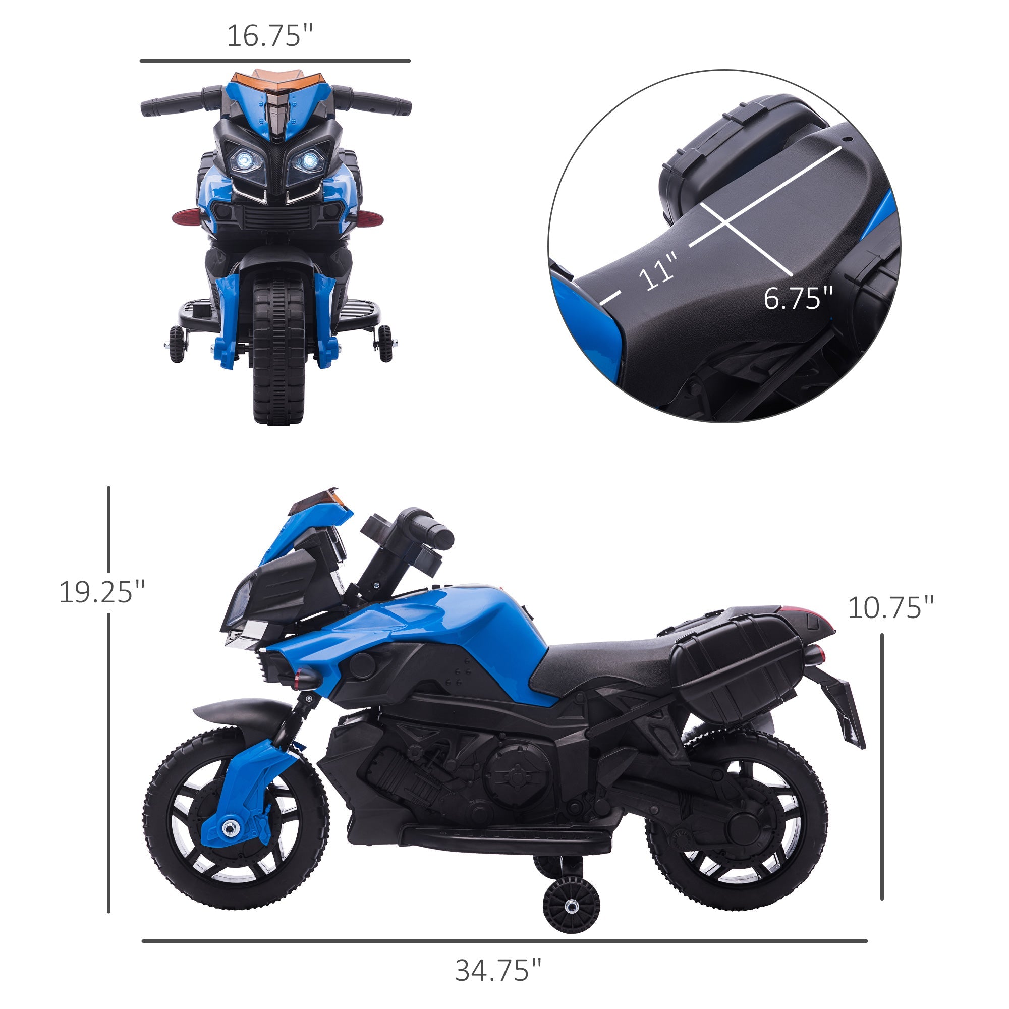 Aosom Kids Ride On Motorcycle, 6V Electric Battery Powered Dirt Bike w/ Training Wheels, Gift for Children Boys Girls Blue 