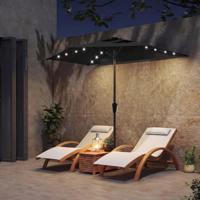 Half Outdoor Patio Umbrella with Solar LED Lights Half Umbrella with Crank 105.1" x 53.5" Black