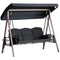 Outsunny 3-Person Porch Swing Chair Heavy Duty Outdoor Lounge Hammock with Cushioned Seat and Tilt Canopy Black