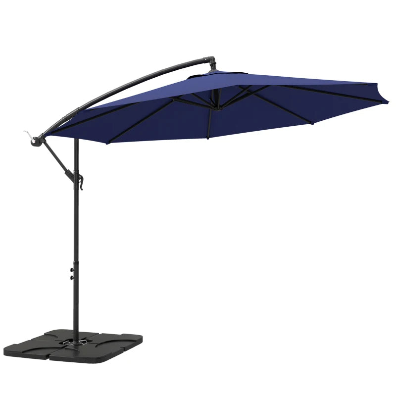 9.6ft Offset Patio Umbrella Garden Hanging Parasol Banana Cantilever Umbrella with Base, Crank, Navy Blue