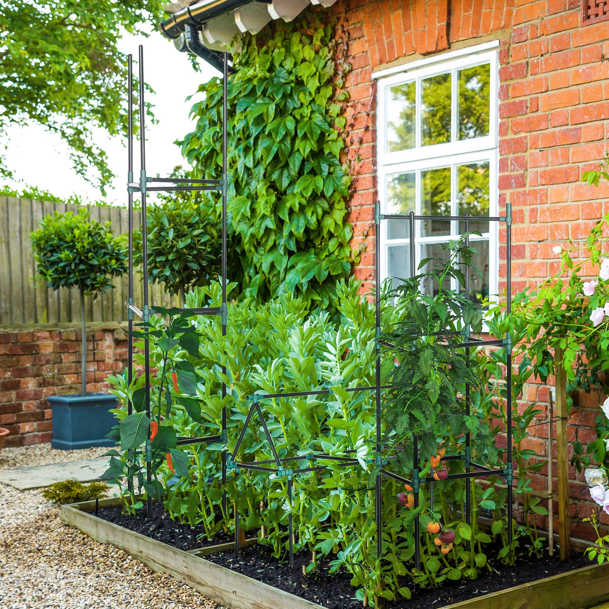Outsunny 3 Pack Tomato Cage Set, DIY Tomato Plant Support Trellis, Tomato Trellisfor Climbing Vegetables, Flowers and Fruits, Dark Green 