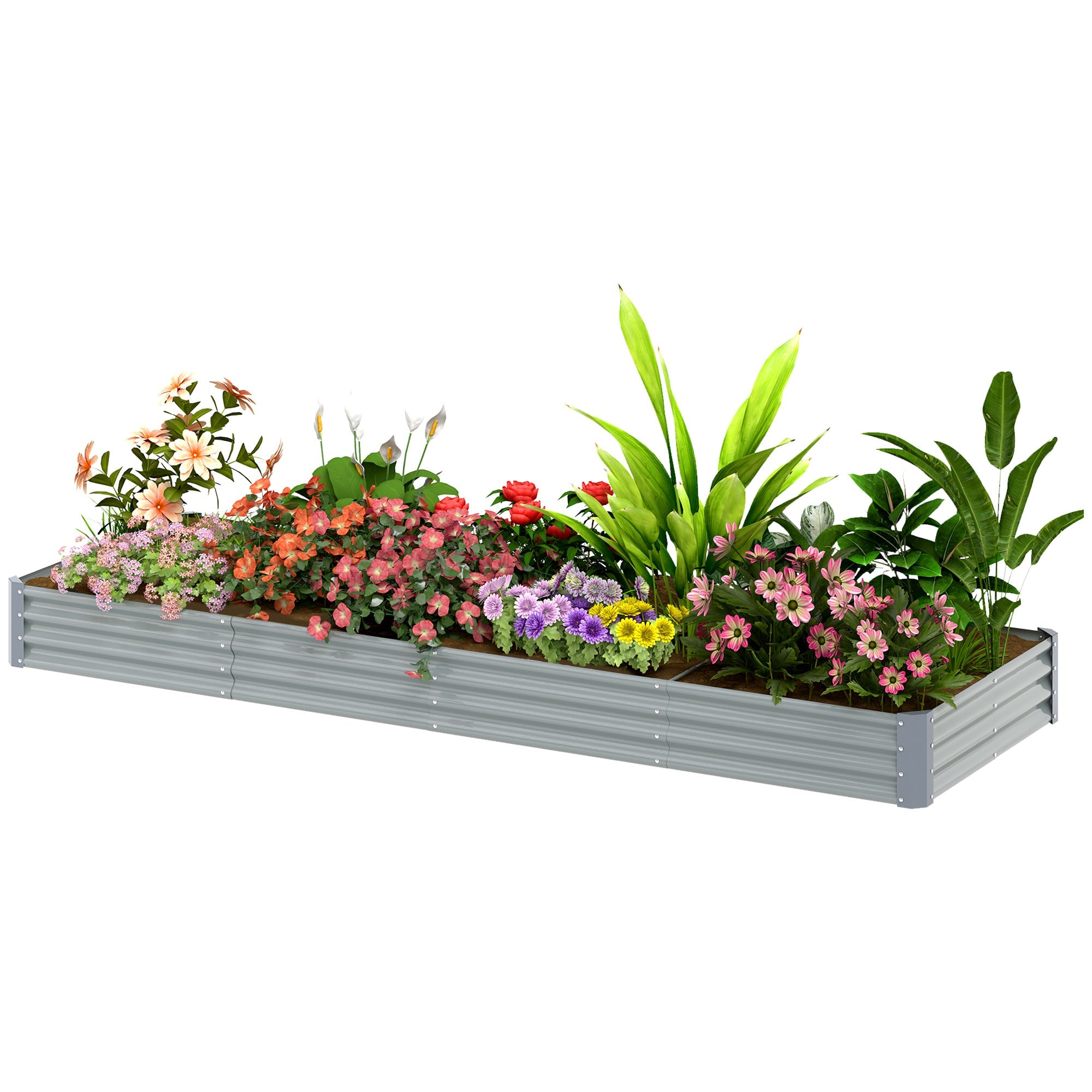Outsunny 12 x 4 x 1ft Galvanized Raised Garden Bed, Reinforced Outdoor Planter Box with Open Bottom, Silver 