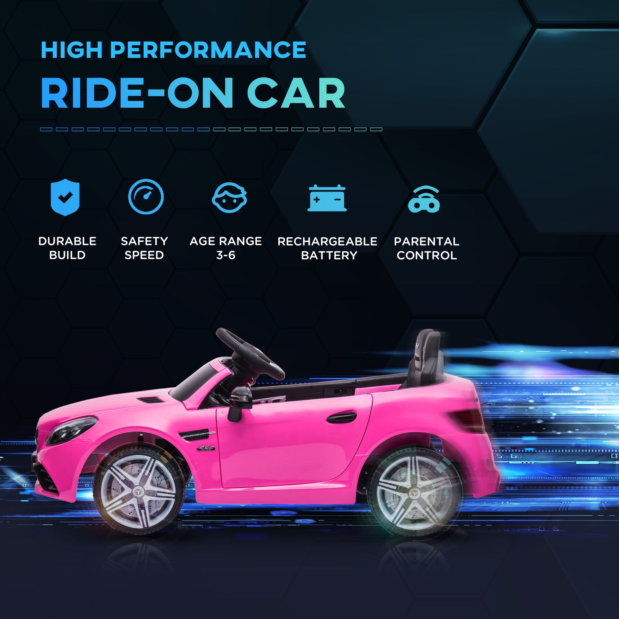 Aosom 12V Electric Ride On Car for Kids with Remote Control Music Lights Pink Two Motors for Ages 3-6 
