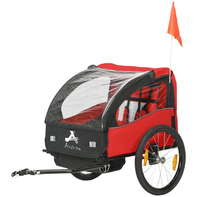 Aosom 2 Seat Bike Trailer for Kids, Baby Stroller with Storage Bag, 5 Point Harness, Bicycle Trailer with 20" Wheels, Red 